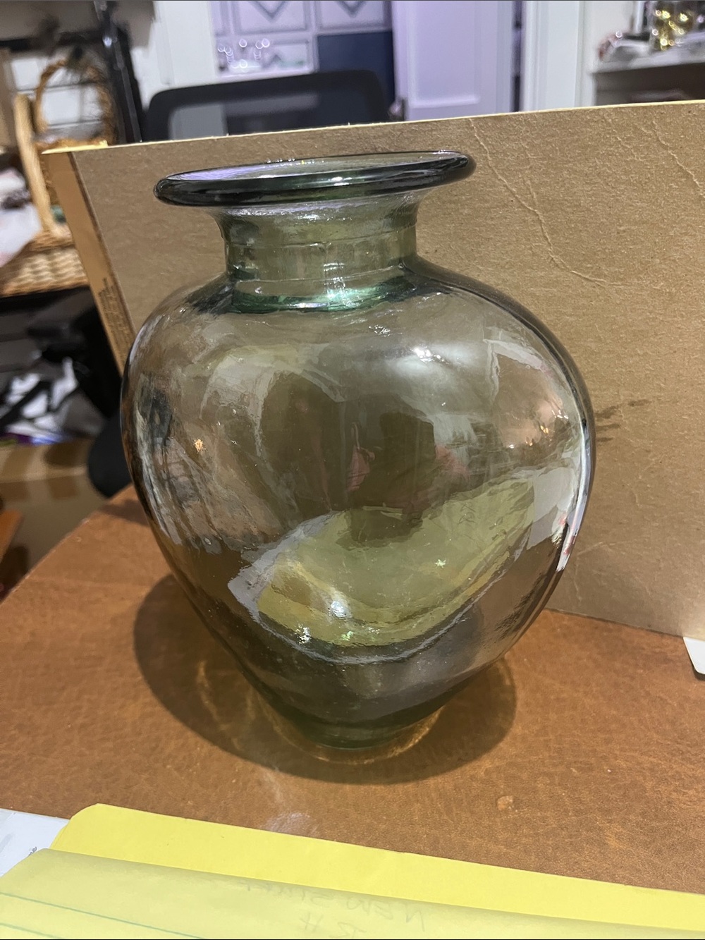 Art deco olive green vase 8”